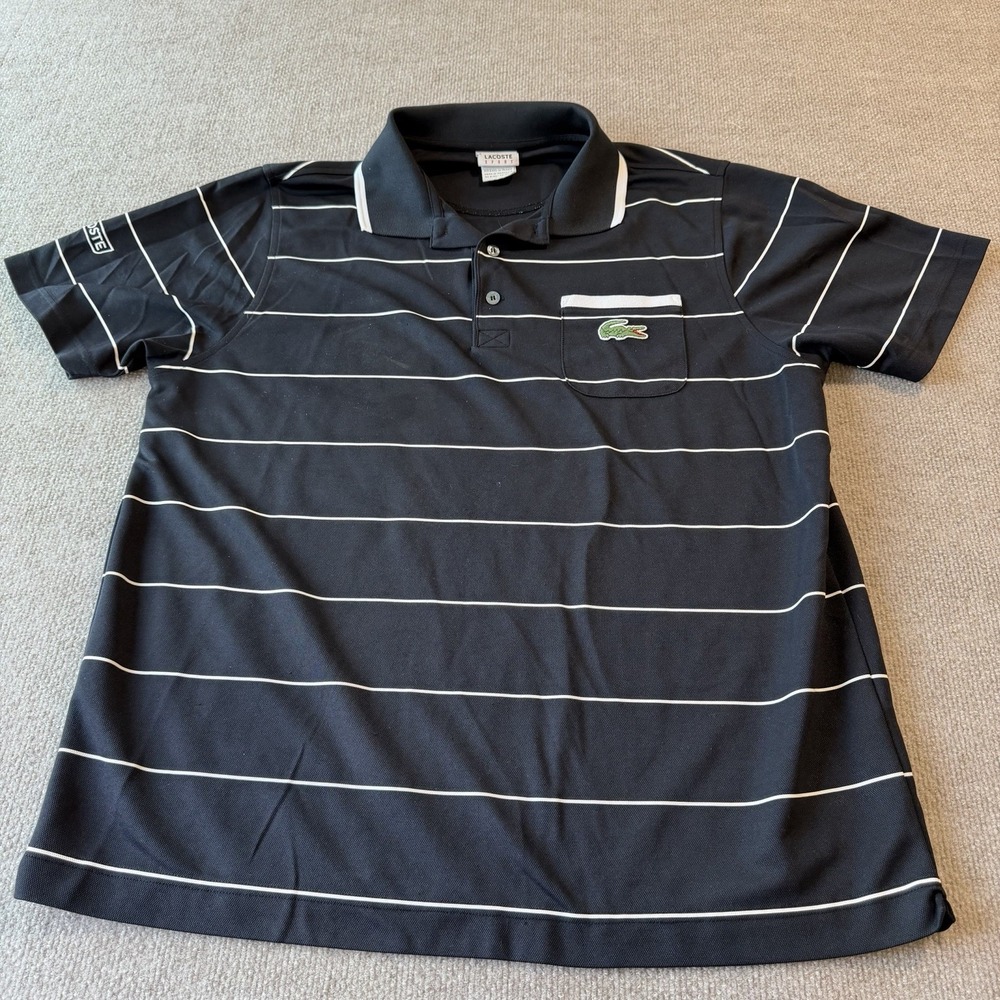 Lacoste Sport Shirt Mens Size 6 (XL) Black‎ Striped Polo